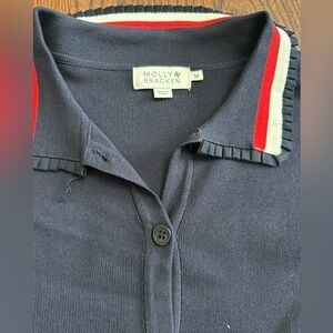 Molly Bracken Dark Blue Polo with Red and Cream Trim